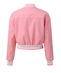 Women’s Pink Leather Varsity Jacket Back