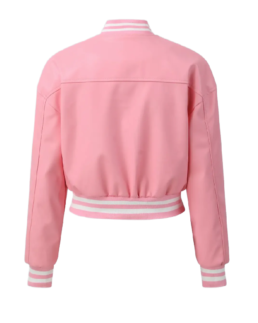 Women’s Pink Leather Varsity Jacket Back