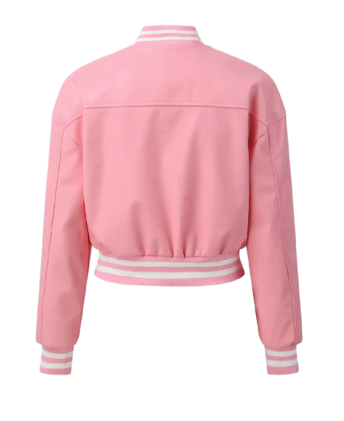 Women’s Pink Leather Varsity Jacket Back