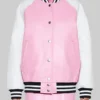 Women’s Pink and White Leather Varsity Jacket