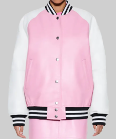 Women’s Pink and White Leather Varsity Jacket