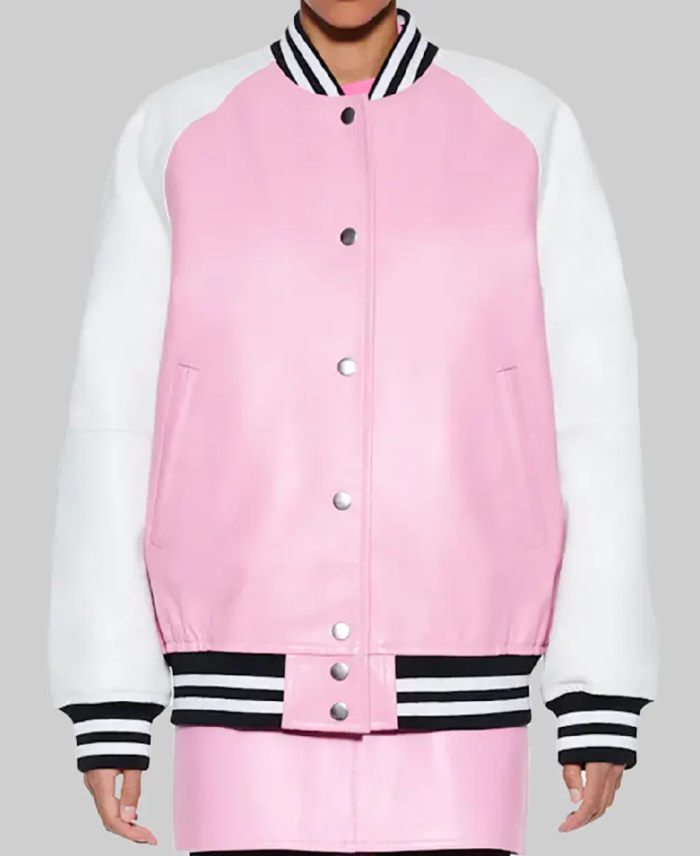 Women’s Pink and White Leather Varsity Jacket