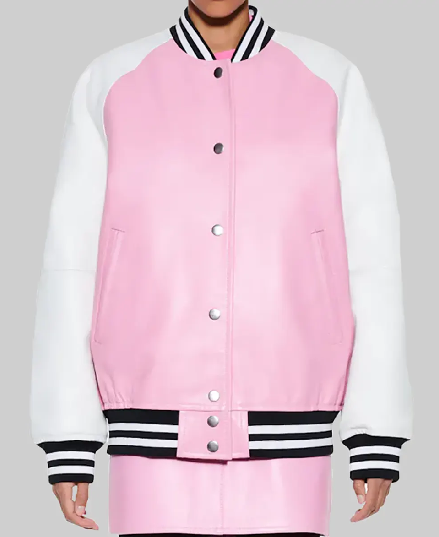 Women’s Pink And White Leather Varsity Jacket Women’s Pink And White Leather Varsity Jacket