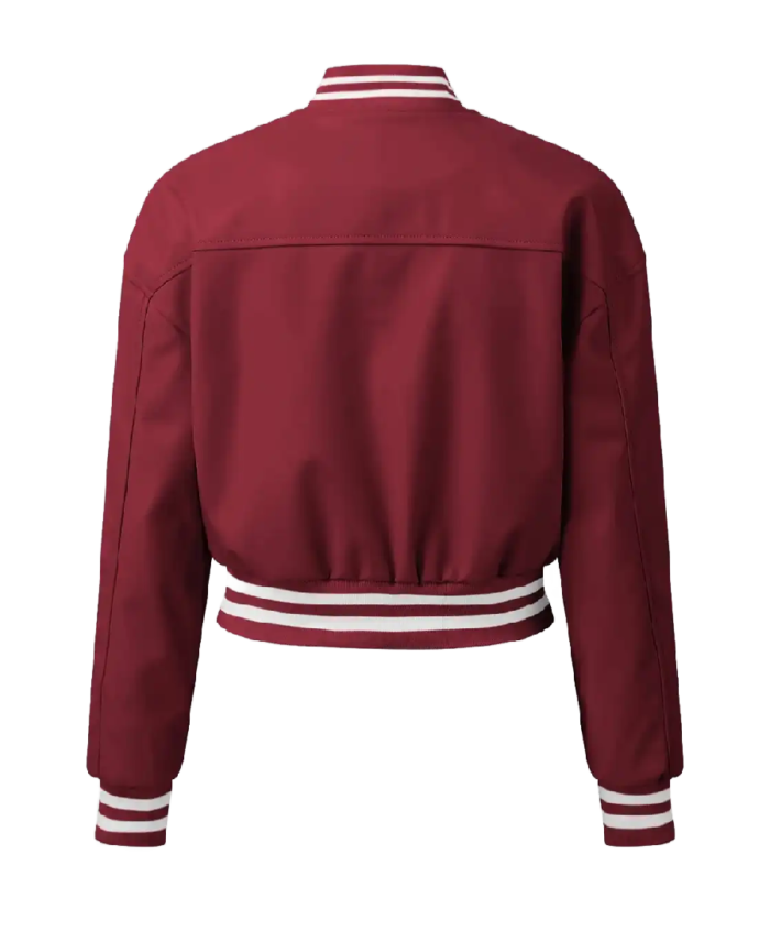 Women’s Plain Burgundy Leather Varsity Jacket Back Side