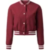 Women’s Plain Burgundy Leather Varsity Jacket Front