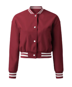 Women’s Plain Burgundy Leather Varsity Jacket Front