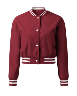 Women’s Plain Burgundy Leather Varsity Jacket Front
