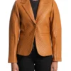 Women’s Quilted Camel Brown Leather Blazer