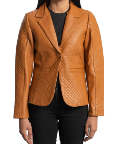 Women’s Quilted Camel Brown Leather Blazer