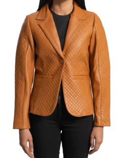 Women’s Quilted Camel Brown Leather Blazer