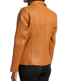 Women’s Quilted Camel Brown Leather Blazer Back