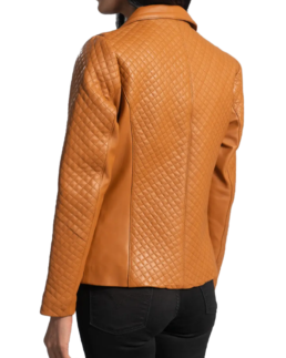 Women’s Quilted Camel Brown Leather Blazer Back