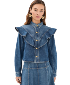 Women's Ruffle-Detail Denim Shirt Jacket