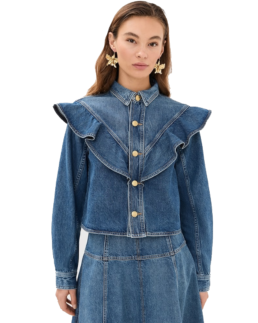 Women's Ruffle-Detail Denim Shirt Jacket