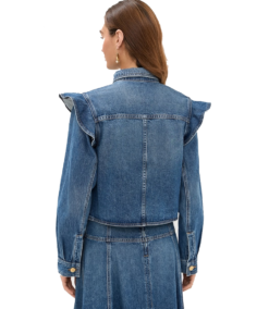 Women's Ruffle-Detail Denim Shirt Jacket Back