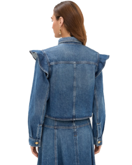 Women's Ruffle-Detail Denim Shirt Jacket Back