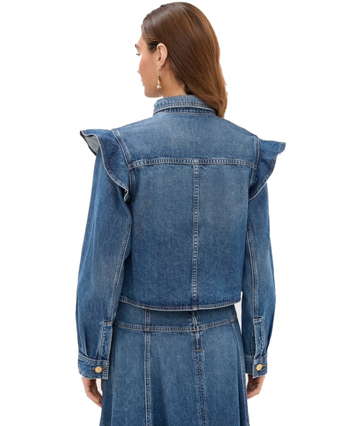 Women's Ruffle-Detail Denim Shirt Jacket Back
