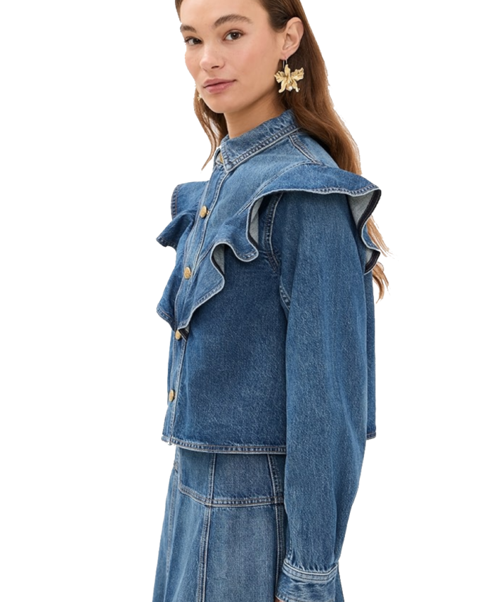 Women's Ruffle-Detail Denim Shirt Jacket Side