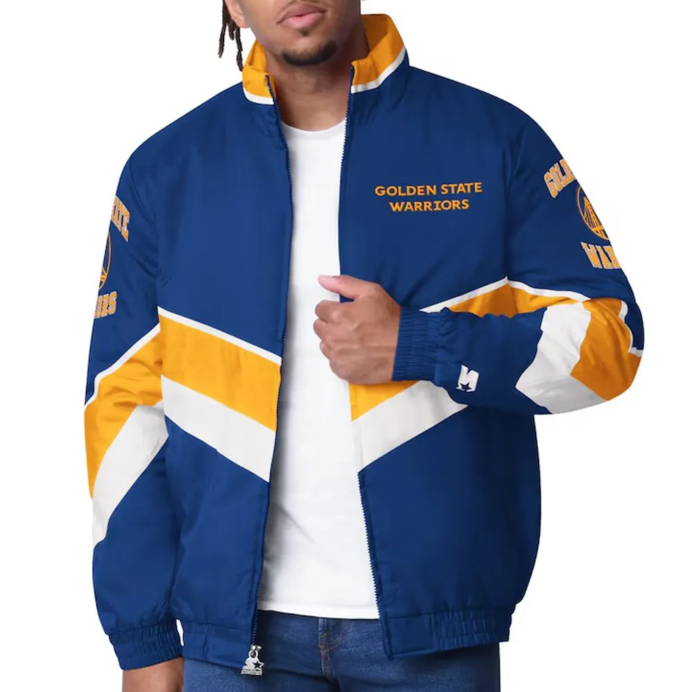Golden-State-Warriors-Captain-Jacket.jpg Golden State Warriors Captain Royal Varsity Satin Jacket - Image 1