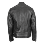 Men Black Cafe Racer Biker Leather Jacket - Image 3