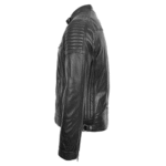 Men Black Cafe Racer Biker Leather Jacket - Image 2