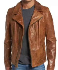 Men's Pure Tan Brown Brando Leather Jacket