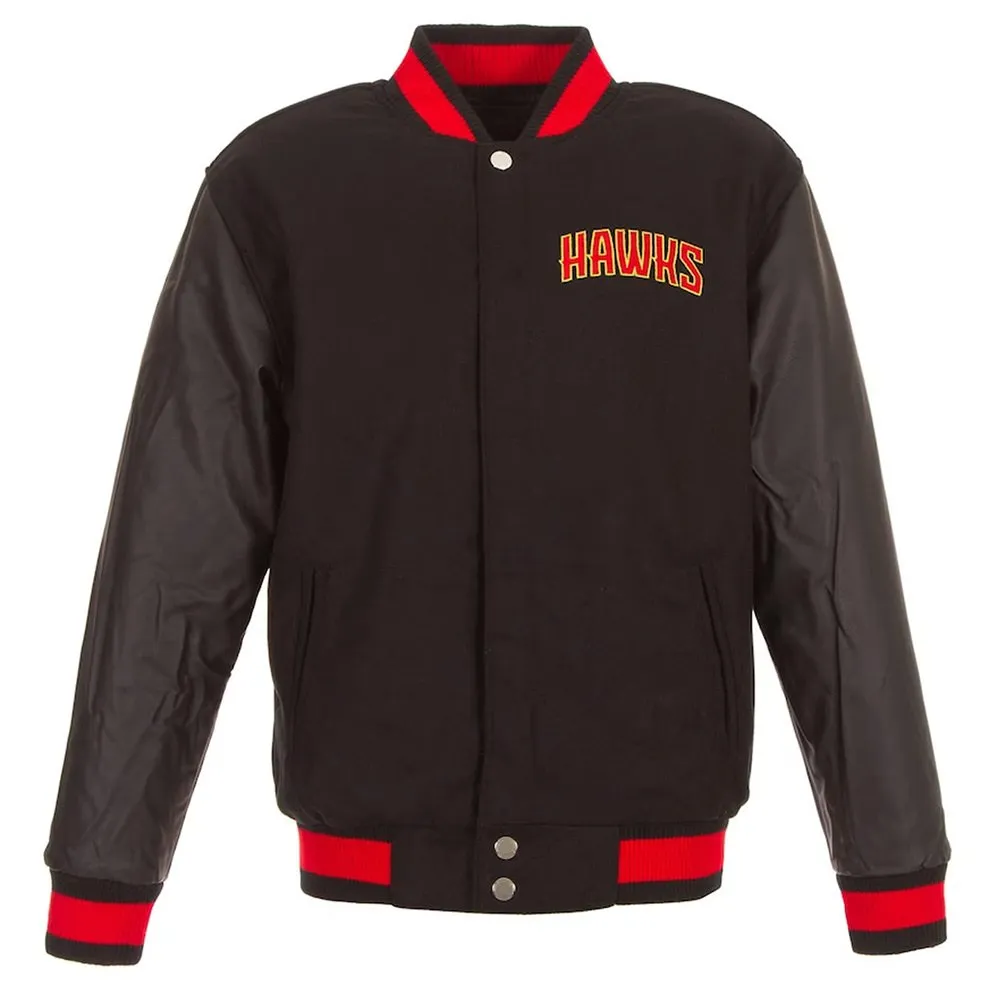 Atlanta Hawks Black Wool/Leather Varsity Jacket Atlanta Hawks Black Wool/Leather Varsity Jacket - Trendy Leather Jackets