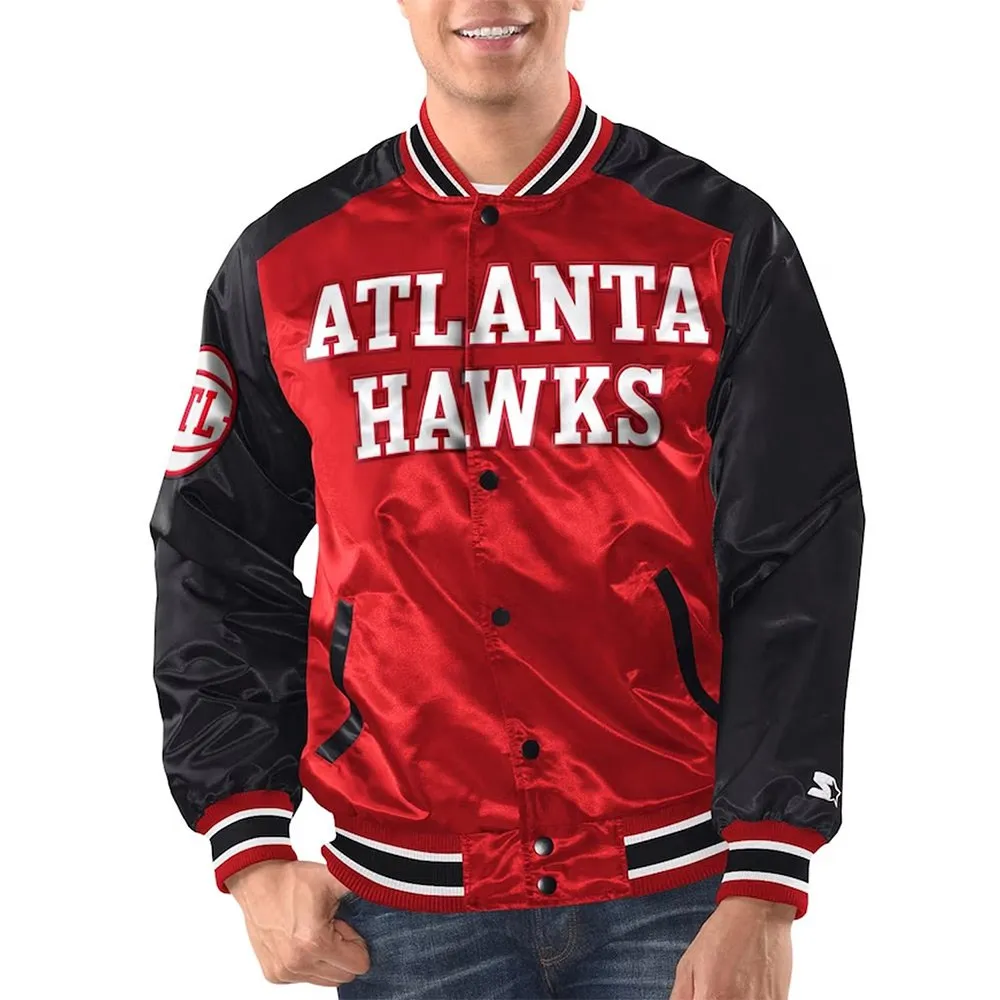 Atlanta-Hawks-Red-And-Black-Jacket.jpg Atlanta Hawks Red/Black Renegade Satin Jacket - Image 1