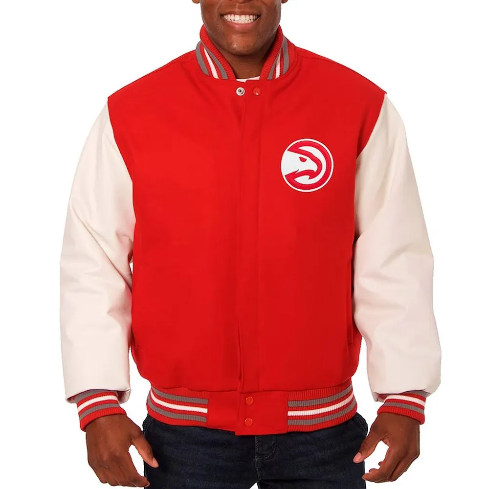 Atlanta-Hawks-Varsity-Red-And-White-Jacket.jpg Atlanta Hawks Red And White Varsity Jacket - Image 1