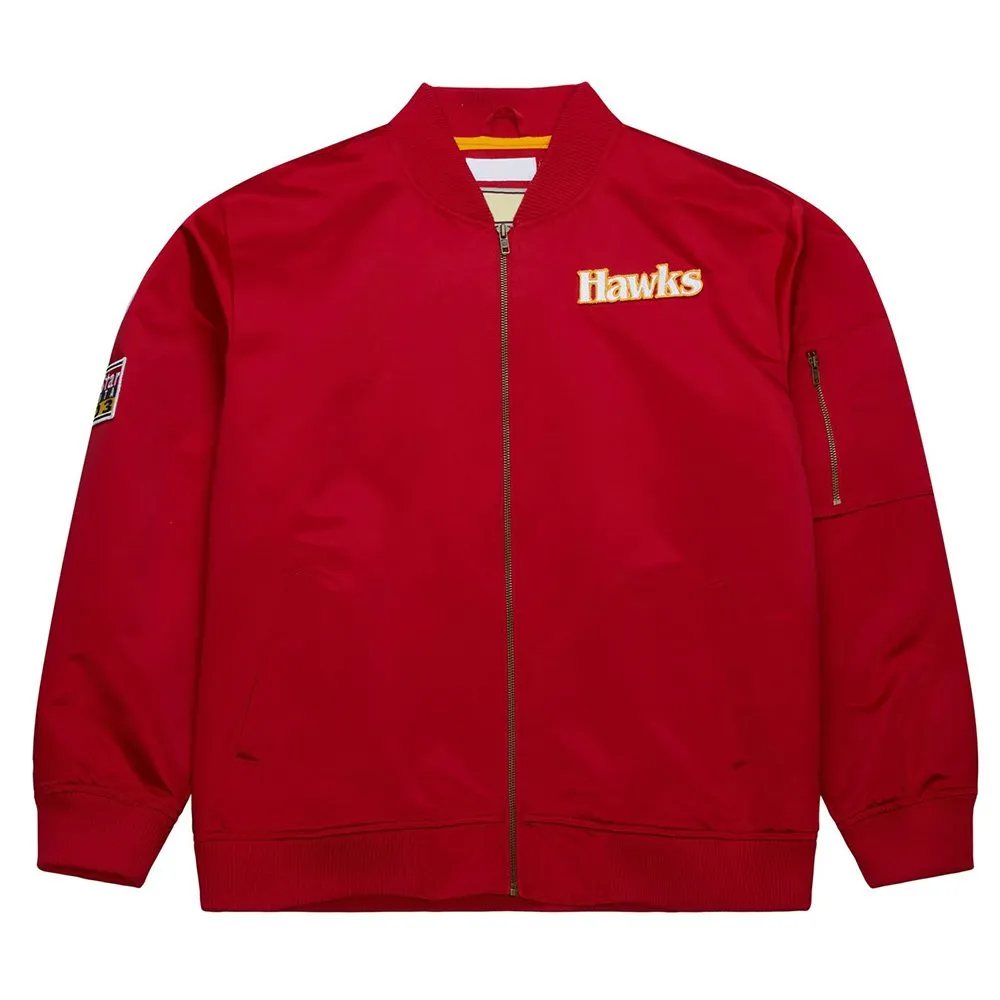 Vintage-Logo-Atlanta-Hawks-Red-Bomber-Jacket.jpg Atlanta Hawks Red Lightweight Satin Jacket - Image 1