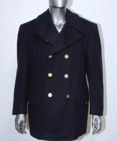 1990s Vintage Navy Blue Wool Reefer Pea Coat