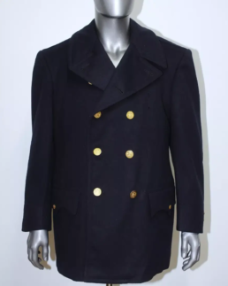 1990s Vintage Navy Blue Wool Reefer Pea Coat