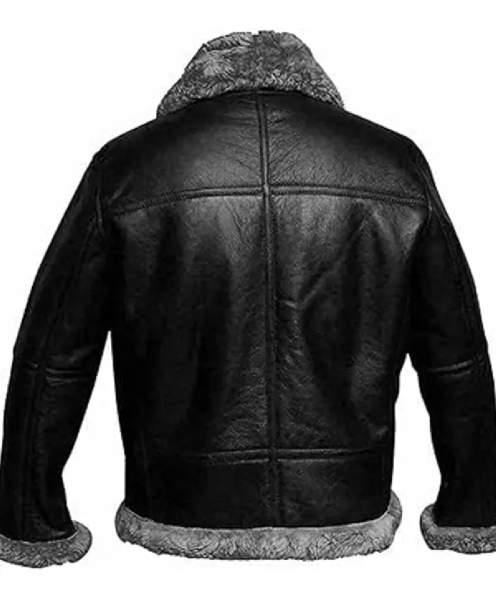 Men’s B3 Black Shearling Bomber Jacket Back