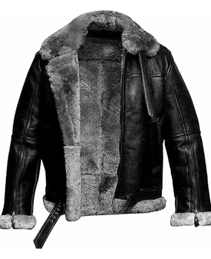 Men’s B3 Black Shearling Bomber Jacket Front