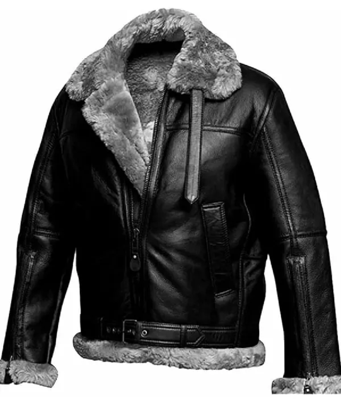Men’s B3 Black Shearling Bomber Jacket Side