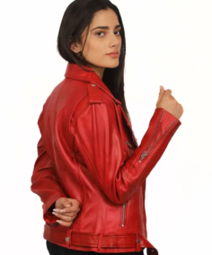 Women’s Red Moto Leather Biker Jacket Back - Trendy Leather Jackets