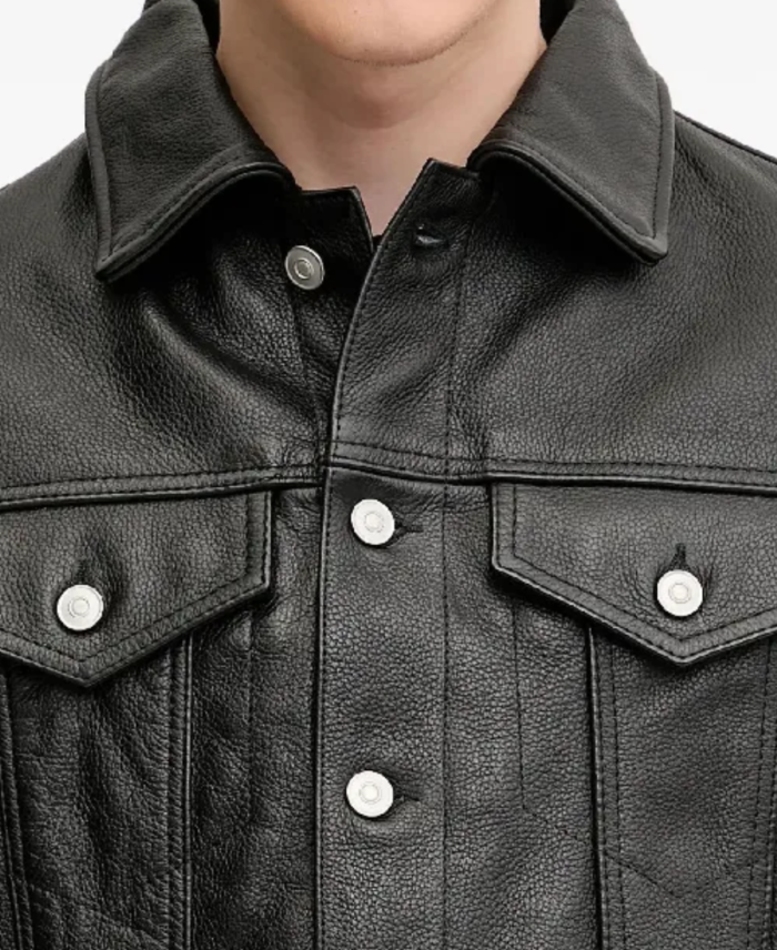 Men’s Button-Fastening Leather Jacket Collars