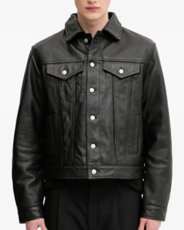 Men’s Button-Fastening Leather Jacket Front