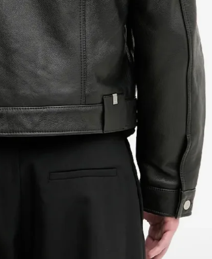 Men’s Button-Fastening Leather Jacket Sleeves
