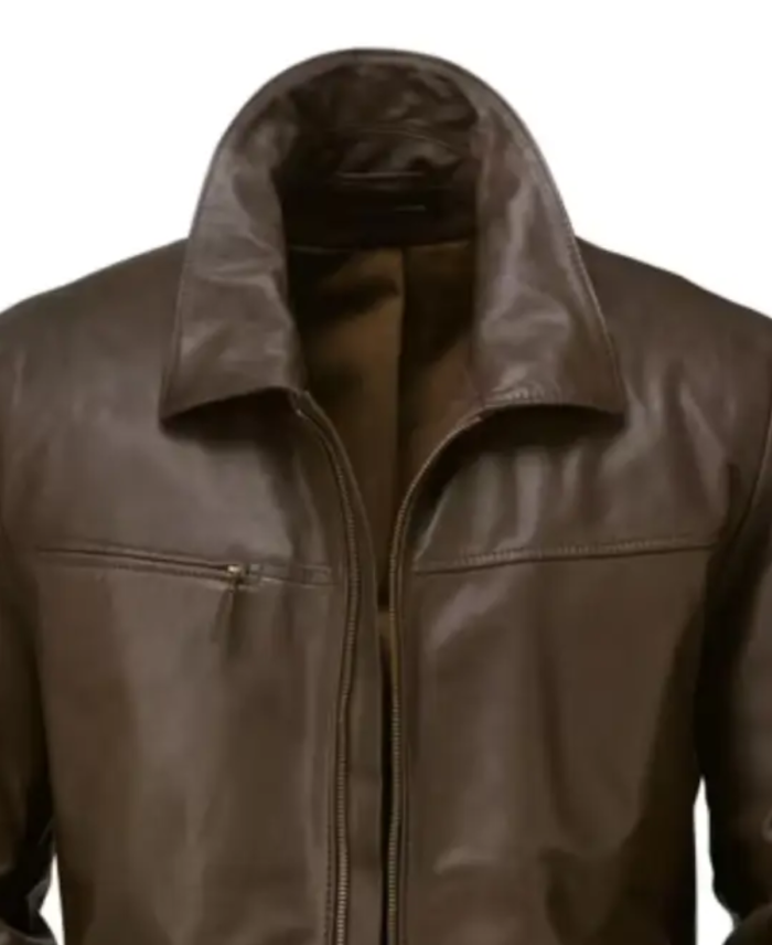 Men’s Cowhide Dark Brown Jacket Collar