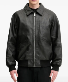 Men’s Leather Bomber Jacket Front
