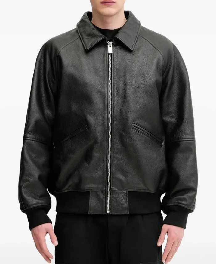 Men’s Leather Bomber Jacket Front