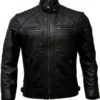 Men’s Motorcycle Casual Black Leather Jacket Front