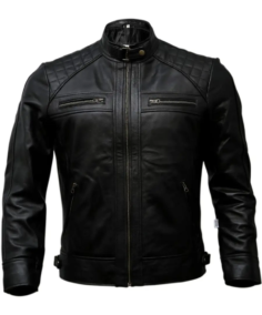 Men’s Motorcycle Casual Black Leather Jacket Front