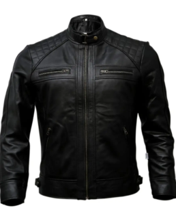 Men’s Motorcycle Casual Black Leather Jacket Front