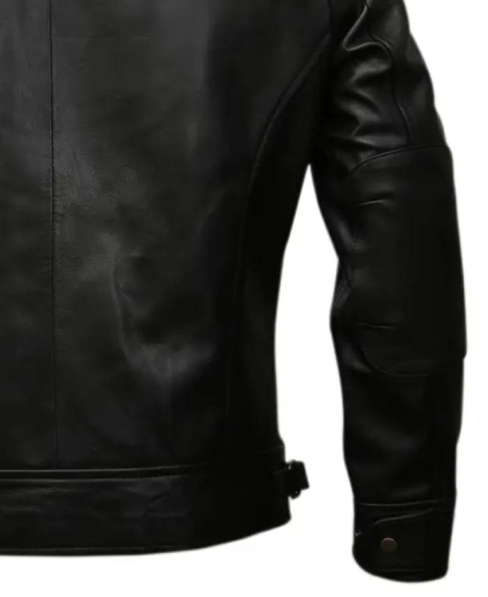 Men’s Motorcycle Casual Black Leather Jacket Sleeves