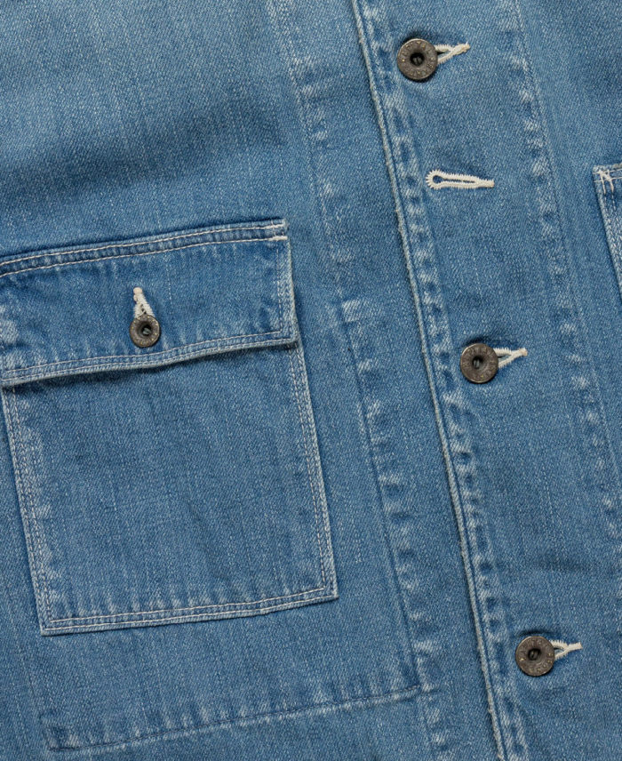 Men's Panelled Blue Denim Jacket Closeup