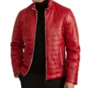 Men's Red Lambskin Puffer Jacket Back