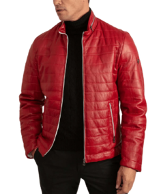 Men's Red Lambskin Puffer Jacket Back