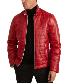 Men's Red Lambskin Puffer Jacket Back